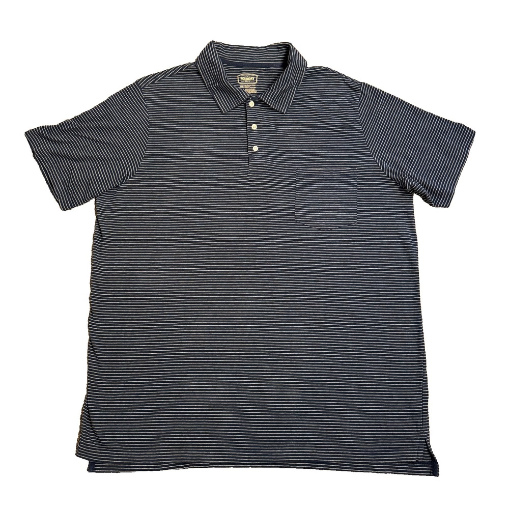 The Foundry Supply Co Men 2XLT Polo Shirt Blue White Striped Short Sleeve Pocket